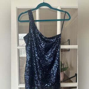 Blue Sequin One-Shoulder Top